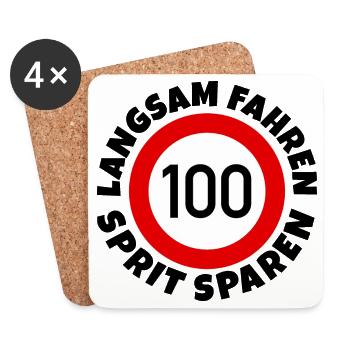 Langsam fahren - Sprit sparen - Tempo 100 - Untersetzer (4er-Set) - Weiß - Vorne