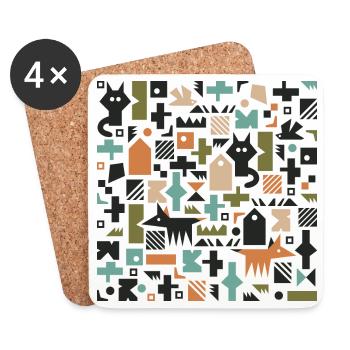 Cat fox bird pattern l multicolour - Coasters (set of 4) - white - Front