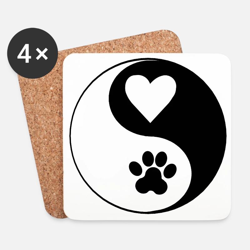 Herzpfoten YinYang Kontrastdesign - Untersetzer (4er-Set) - Weiß