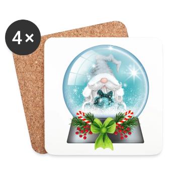 Boule à neige Père Noël avec cannes de bonbon - Dessous de verre (lot de 4) - blanc - Devant