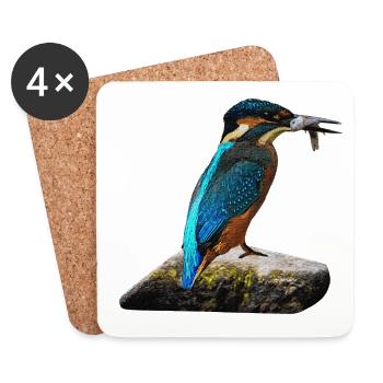 coole vögel, fischendes Eisvogel männchen - Untersetzer (4er-Set) - Weiß - Vorne