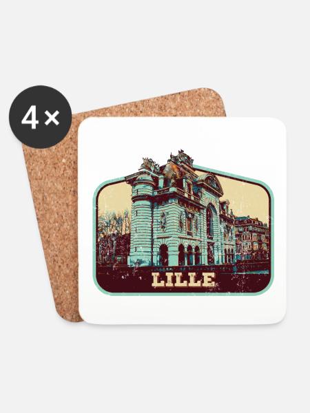 Badge retro, Lille France est ma ville natale - Dessous de verre (lot de 4) - blanc