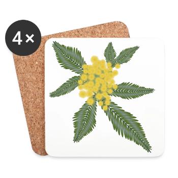 Silber Akazie mit ihren gelben Blüten Pompons - Untersetzer (4er-Set) - Weiß - Vorne