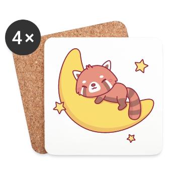 Mignon petit panda roux dormant sur la lune - Dessous de verre (lot de 4) - blanc - Devant