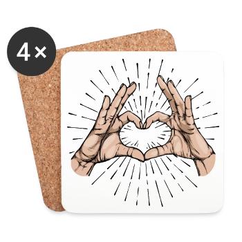 Émotions Humanité Paix Amour Cœur - Dessous de verre (lot de 4) - blanc - Devant