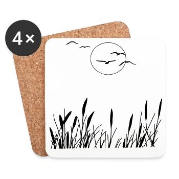 Naturliebe - Vögel, Sonne, Schilf - Untersetzer (4er-Set) - Weiß - Vorne