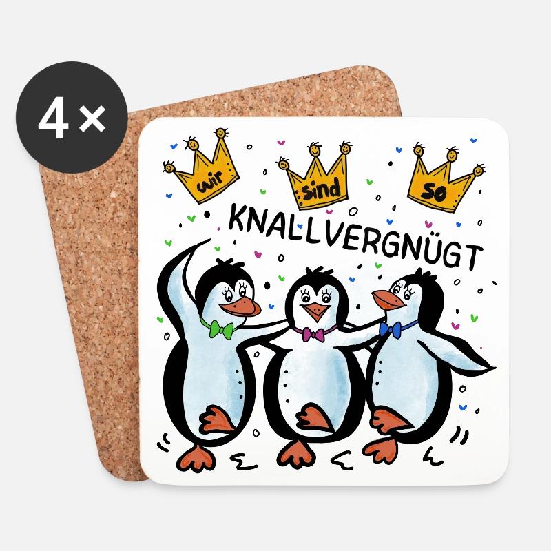 Pinguine - Wir sind so knallvergnügt - Untersetzer (4er-Set) - Weiß