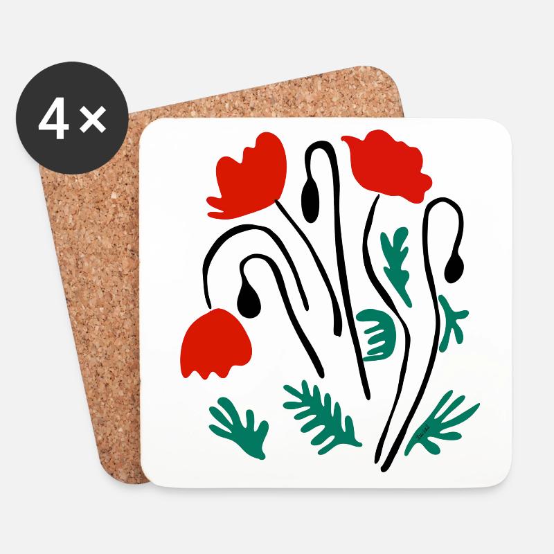 Mohnblumen Matisse inspiriert - Untersetzer (4er-Set) - Weiß