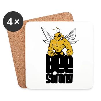 Bee Strong - jeu de mot amusant muscu be / bee - Dessous de verre (lot de 4) - blanc - Devant