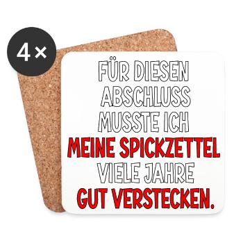 Abschlussprüfungen Bestanden - Spickzettel Sprüche - Untersetzer (4er-Set) - Weiß - Vorne