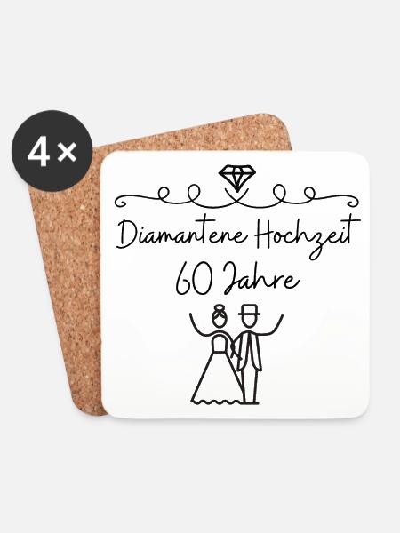 Diamantene Hochzeit 60 Jahre Hochzeitstag Jubiläum - Untersetzer (4er-Set) - Weiß