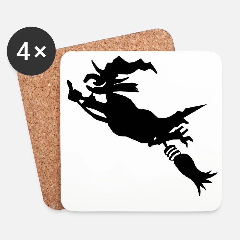 Witch on broom funny - Coasters (set of 4) - white