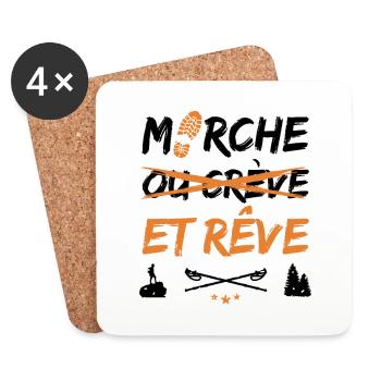 MARCHE ET RÊVE ! (randonnée, trek) noir - Dessous de verre (lot de 4) - blanc - Devant
