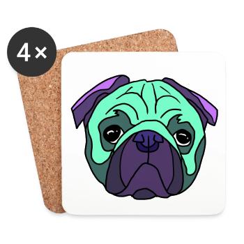 Mint Pug Kopf PopArt mobs  - Untersetzer (4er-Set) - Weiß - Vorne