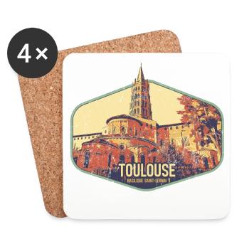 Badge retro, Toulouse France est ma ville natale - Dessous de verre (lot de 4) - blanc - Devant