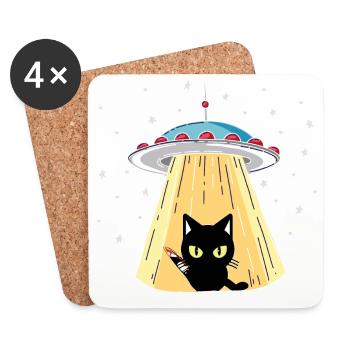 Chat OVNI avec vision laser - Dessous de verre (lot de 4) - blanc - Devant