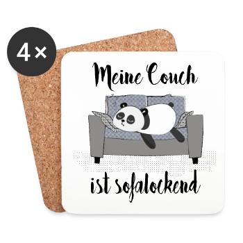 Meine Couch ist sofalockend! Wortspiel, Panda - Untersetzer (4er-Set) - Weiß - Vorne