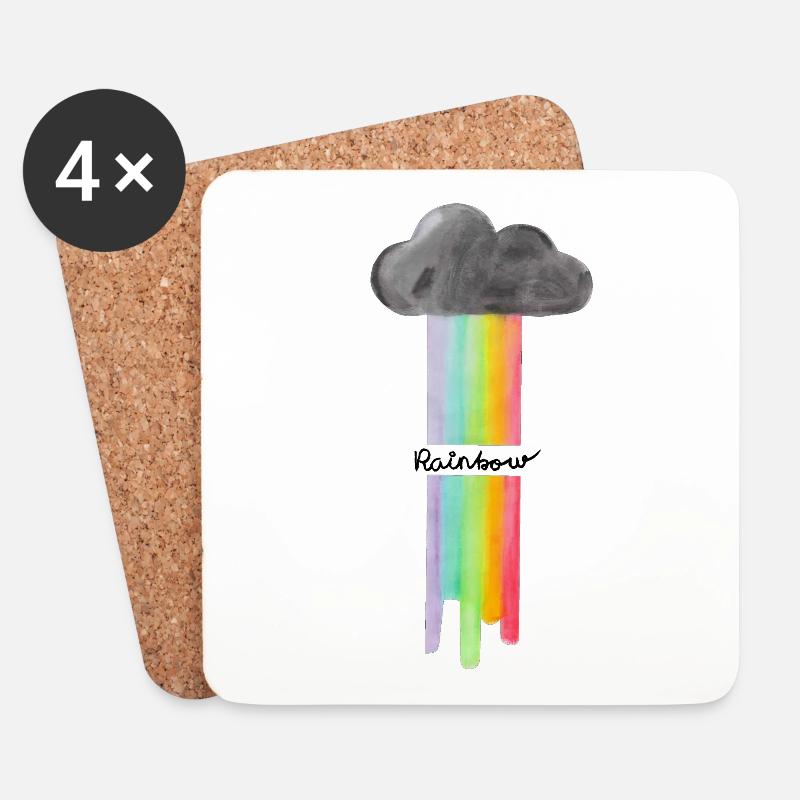 Regenbogen Wolke Tropfen - Untersetzer (4er-Set) - Weiß