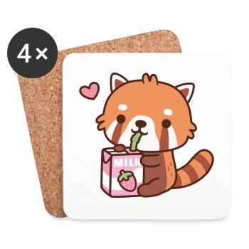 Mignon petit panda roux aime boire du lait - Dessous de verre (lot de 4) - blanc - Devant