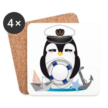 cute penguin as captain in navy look - Coasters (set of 4) - white - Front