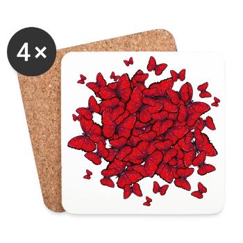 many red butterflies of imaginative circles - Coasters (set of 4) - white - Front
