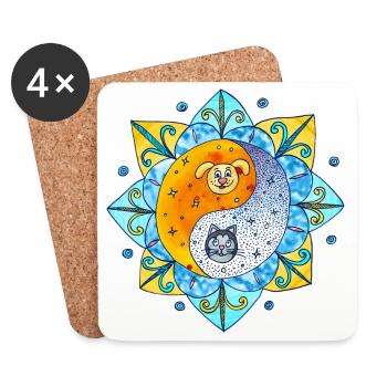 Katze Hund niedlich Yin Yang Symbol Mandala - Untersetzer (4er-Set) - Weiß - Vorne