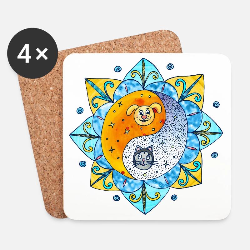 Katze Hund niedlich Yin Yang Symbol Mandala - Untersetzer (4er-Set) - Weiß