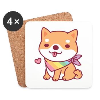 Cute Shiba Inu With Rainbow Bandana - Coasters (set of 4) - white - Front