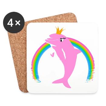 Regenbogen Delfin goldene Krone Rosa - Untersetzer (4er-Set) - Weiß - Vorne
