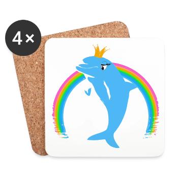 Rainbow Dolphin Golden Crown Blue - Coasters (set of 4) - white - Front