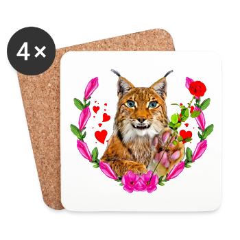 Luchs Katze mit Rose für die Liebe - Untersetzer (4er-Set) - Weiß - Vorne
