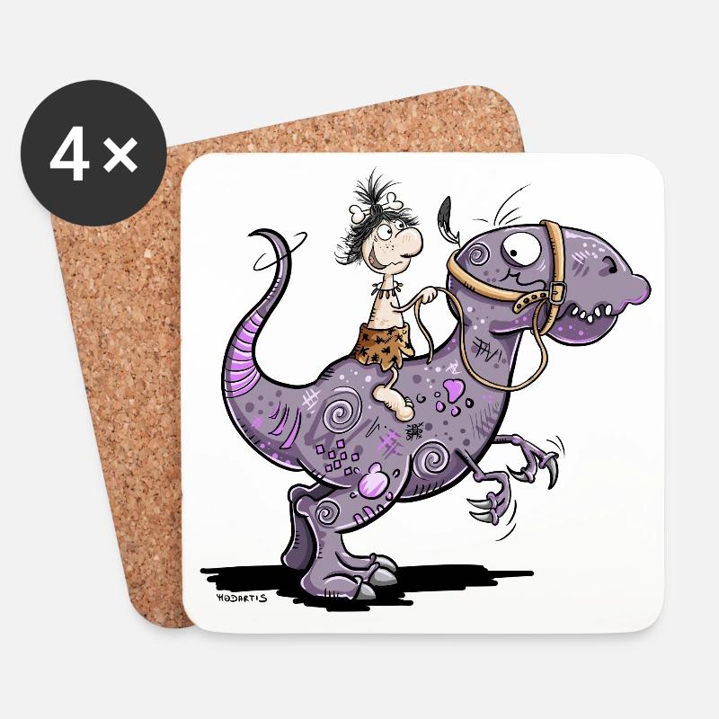 Dinoreiter I Dinosaurier Reiter I Dino - Untersetzer (4er-Set) - Weiß
