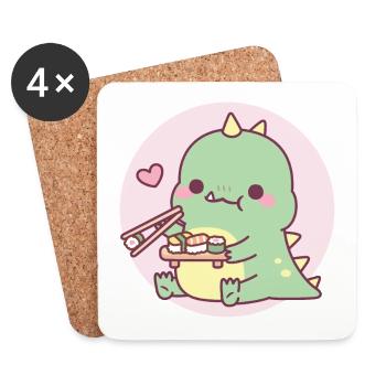 Mignon dinosaure vert aime les sushis - Dessous de verre (lot de 4) - blanc - Devant