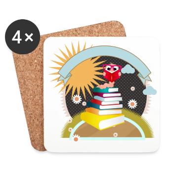 little bookworm with thirst for knowledge reads a book - Coasters (set of 4) - white - Front