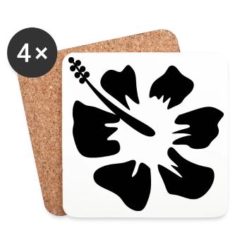 Fleur Noir Floral Noir Fleur Blossom Hibiscus Noir - Dessous de verre (lot de 4) - blanc - Devant