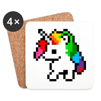 PixelEinhorn Regenbogen - Untersetzer (4er-Set) - Weiß - Vorne