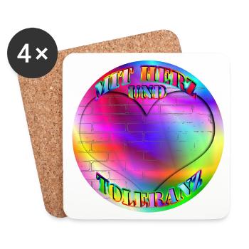Rainbow with heart and tolerance without a wall - Coasters (set of 4) - white - Front