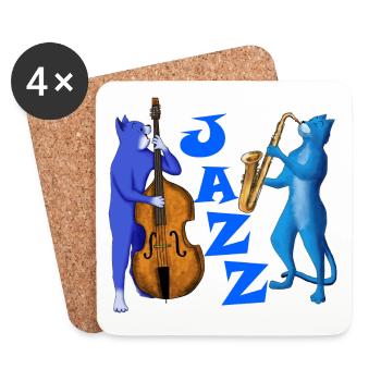 JAZZ CATS - CATS PLAYING SAXOPHONE AND DOUBLE BASS - Coasters (set of 4) - white - Front
