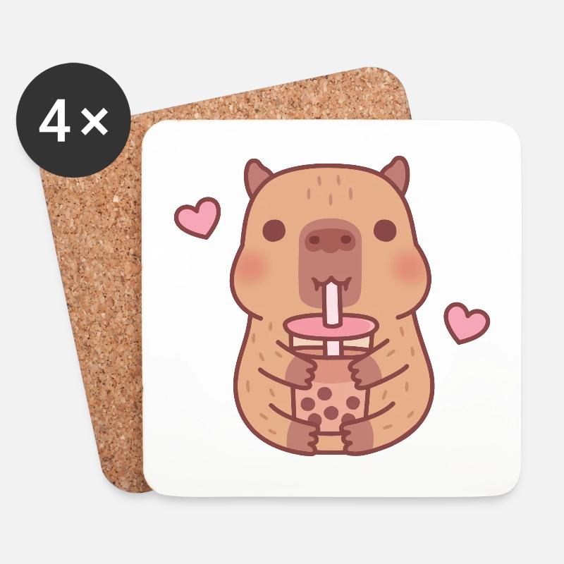 Süßes Capybara liebt Bubble Tea - Untersetzer (4er-Set) - Weiß