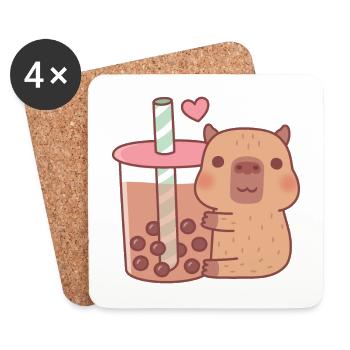 Süßes kleines Capybara umarmt Bubble Tea - Untersetzer (4er-Set) - Weiß - Vorne