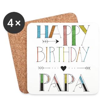 Happy Birthday Papa - Untersetzer (4er-Set) - Weiß - Vorne