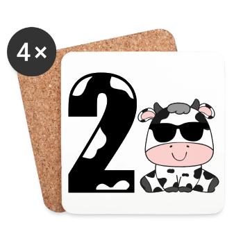Deuxième Deuxième 2ème 2ème Anniversaire Vache Bébé Fille - Dessous de verre (lot de 4) - blanc - Devant