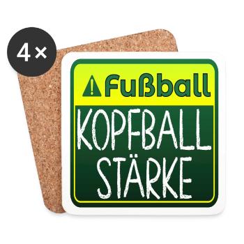 Fußball Sprüche - Kopfballstärke - Turnier - Untersetzer (4er-Set) - Weiß - Vorne