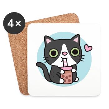 Süße Smoking-Katze liebt Bubble Tea - Untersetzer (4er-Set) - Weiß - Vorne