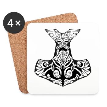 Mjollnir, marteau Viking légendaire dotwork tattoo - Dessous de verre (lot de 4) - blanc - Devant