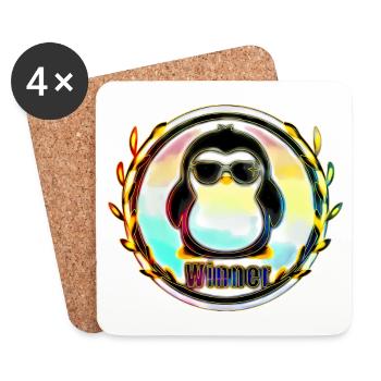Sieger Pinguin Abzeichen - Untersetzer (4er-Set) - Weiß - Vorne