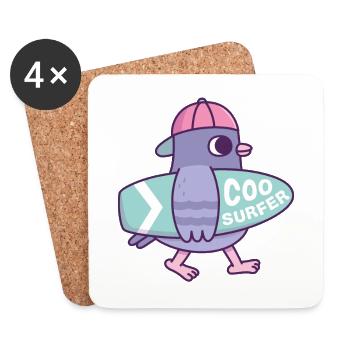 Cute Pigeon With Surfboard Coo Surfer Funny - Coasters (set of 4) - white - Front