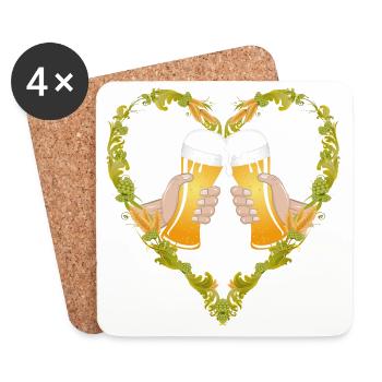 deux verres à bière remplis dans la monture du cœur de houblon - Dessous de verre (lot de 4) - blanc - Devant