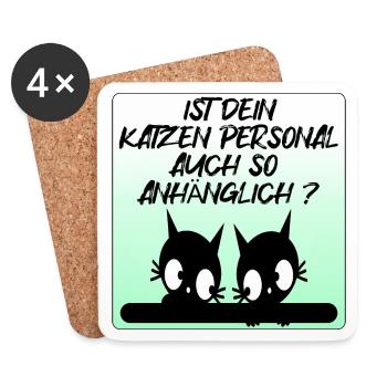 Anhängliches Katzen Personal - Katzensprüche - Untersetzer (4er-Set) - Weiß - Vorne