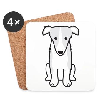 Borzoi Dog Cartoon Kawaii Illustration - Dessous de verre (lot de 4) - blanc - Devant